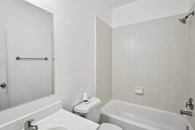 full bathroom with toilet, bathtub / shower combination, and vanity