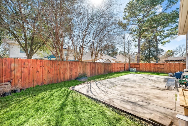 view of yard with a patio area and a fenced backyard