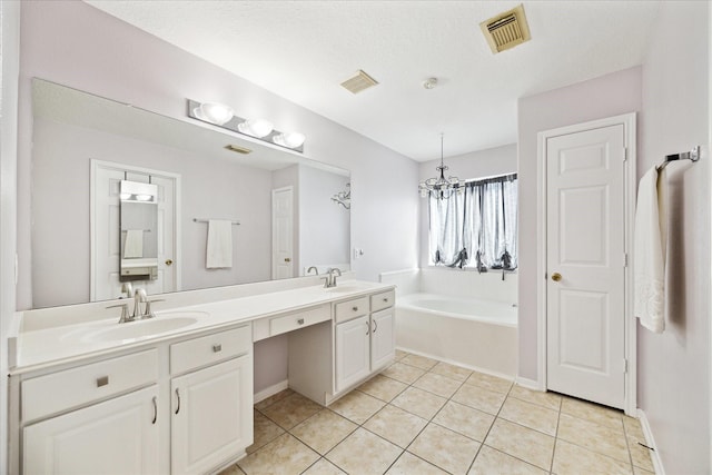 full bath with a closet, visible vents, a sink, and double vanity