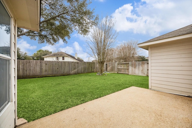 view of yard with a patio area and a fenced backyard