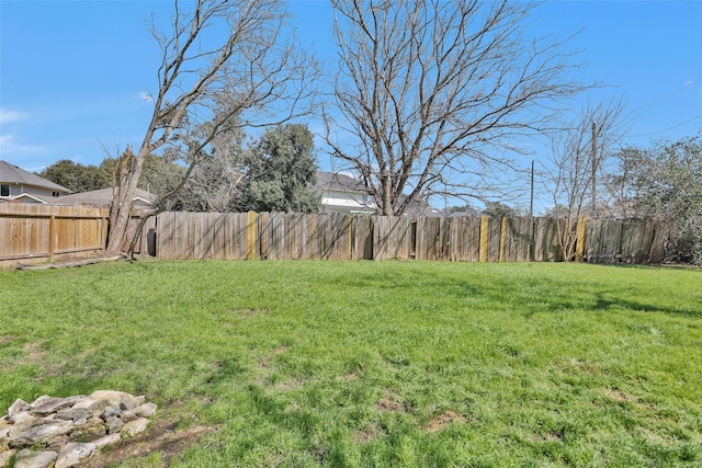 view of yard with a fenced backyard