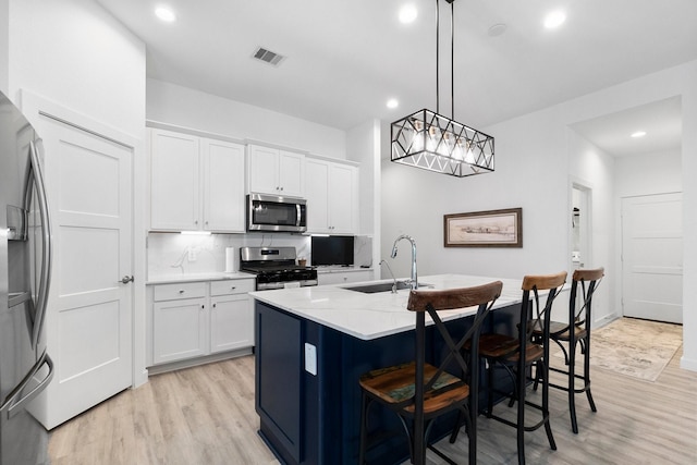 kitchen with appliances with stainless steel finishes, white cabinets, a sink, and visible vents