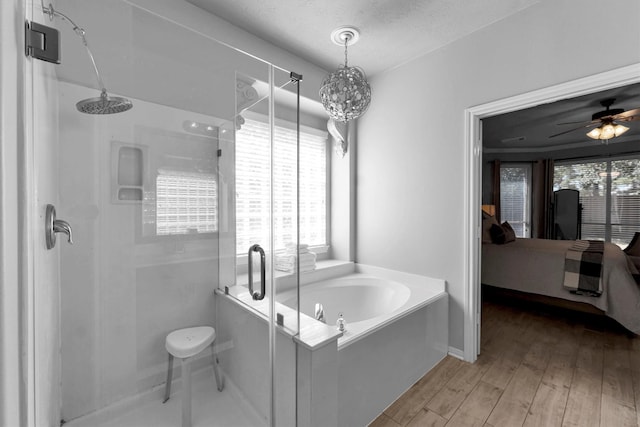 ensuite bathroom with a garden tub, a wealth of natural light, a stall shower, and ensuite bathroom