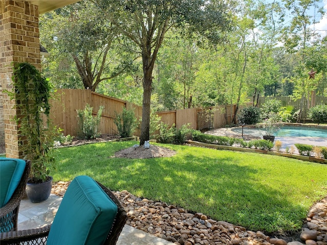 view of yard with a fenced backyard and a fenced in pool