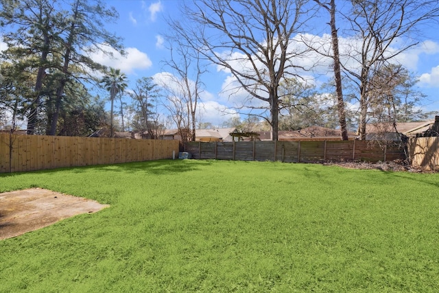 view of yard featuring a fenced backyard