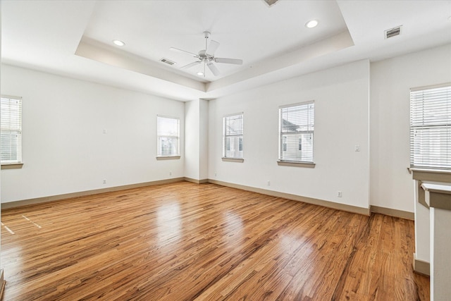 empty room featuring a raised ceiling and a healthy amount of sunlight