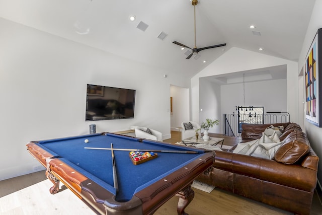 recreation room featuring pool table, wood finished floors, visible vents, and recessed lighting