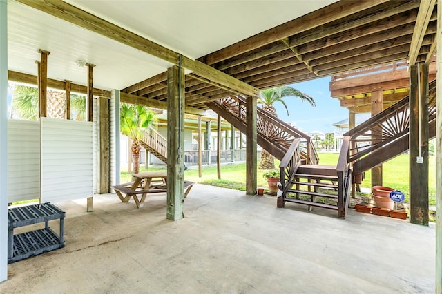 view of patio / terrace featuring stairs