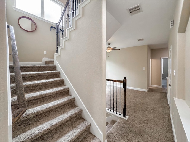 717 Via Lago, Webster, TX 77598 - stairs featuring carpet, baseboards, and ceiling fan