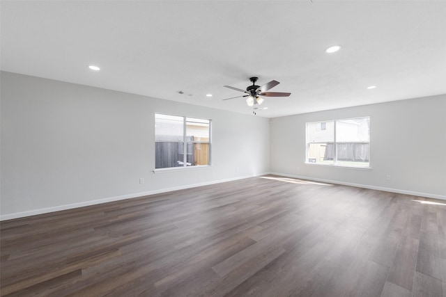 14415 Bryce Meadow Ln, Houston, TX 77047 - empty room with recessed lighting, a ceiling fan, and dark wood-style floors