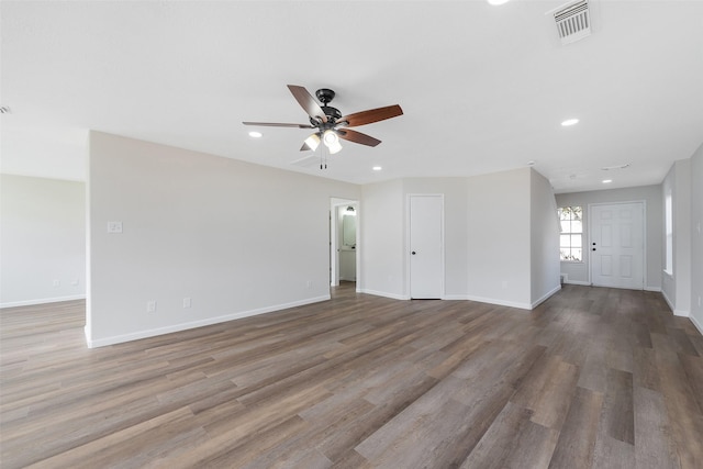 14415 Bryce Meadow Ln, Houston, TX 77047 - interior space with ceiling fan, recessed lighting, baseboards, wood finished floors, and visible vents