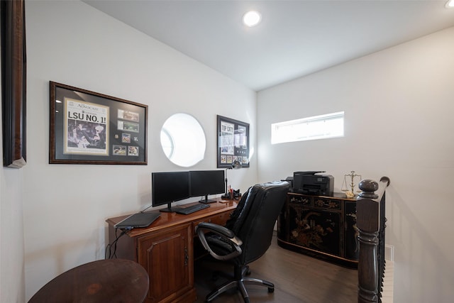 home office featuring wood finished floors