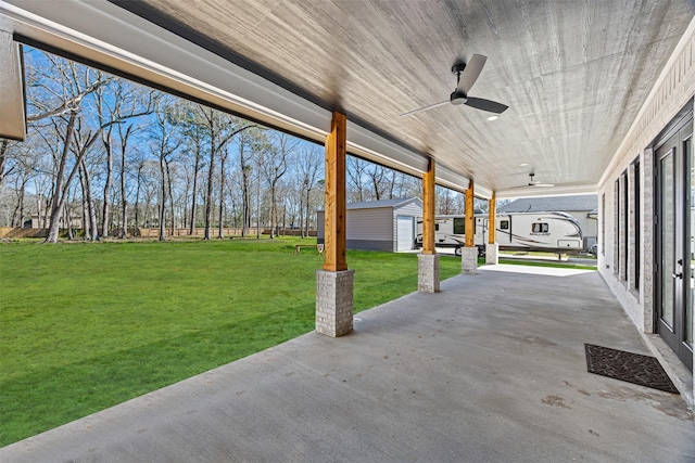 view of patio with ceiling fan