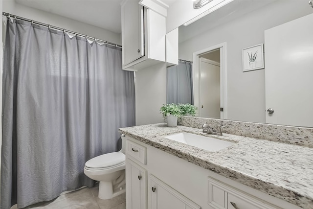 bathroom featuring toilet, tile patterned flooring, and vanity