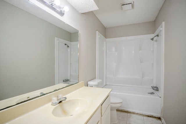 7627 Secretariat Ln, Houston, TX 77071 - full bathroom featuring bathing tub / shower combination, toilet, a textured ceiling, vanity, and tile patterned floors