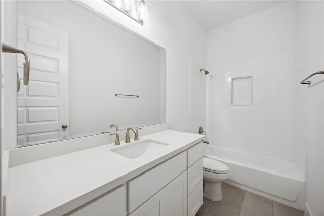 full bathroom featuring toilet, vanity, and bathing tub / shower combination