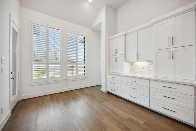 walk in closet with lofted ceiling and wood finished floors