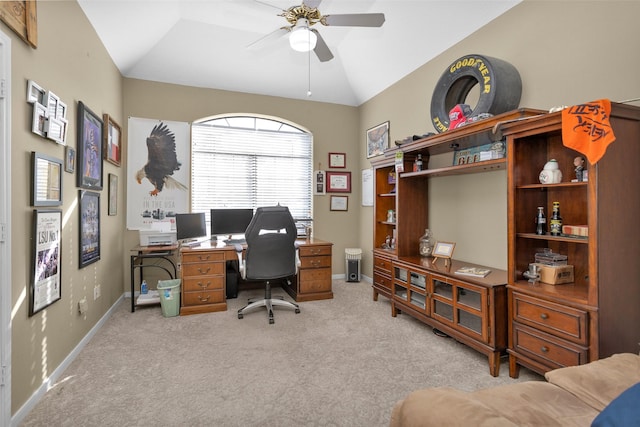 590 Edgewood Dr, Montgomery, TX 77356 - carpeted home office with ceiling fan and vaulted ceiling