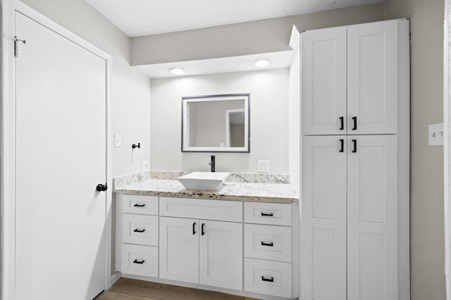 bathroom with wood finished floors and vanity