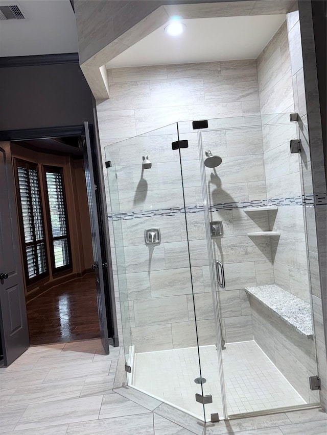 18931 Winding Atwood Ln, Tomball, TX 77377 - full bathroom featuring visible vents and a shower stall