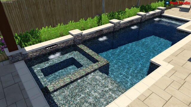 18931 Winding Atwood Ln, Tomball, TX 77377 - view of swimming pool with a pool with connected hot tub and a fenced backyard