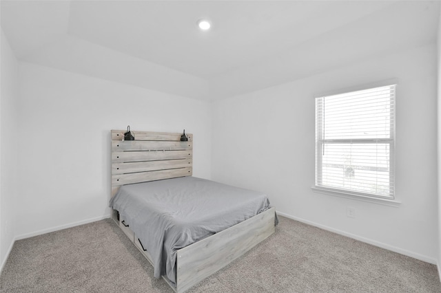 bedroom with recessed lighting, carpet, and baseboards