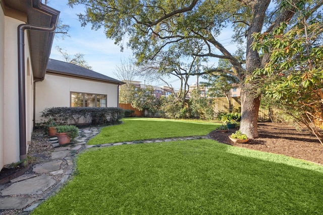 view of yard with a fenced backyard