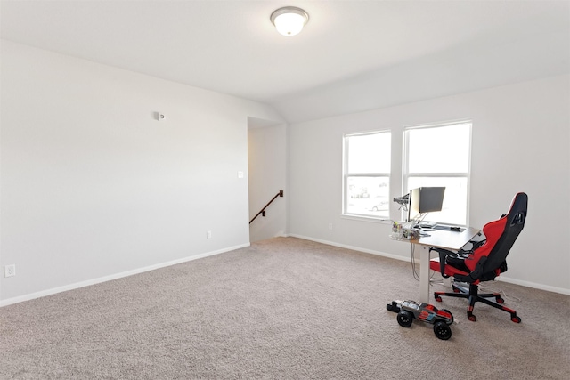 2533 Allegretto Sea Dr, Katy, TX 77493 - unfurnished office featuring carpet flooring, vaulted ceiling, and baseboards