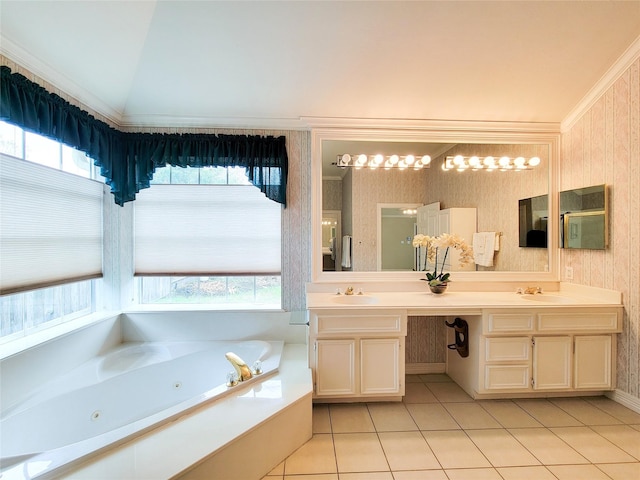 full bathroom with a sink, tile patterned floors, and a wealth of natural light