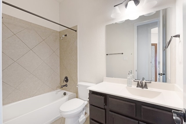 full bath featuring toilet, shower / washtub combination, and vanity