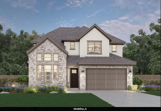 21114 Flowerhorn Dr, Cypress, TX 77433 - view of front of property with stucco siding, fence, driveway, roof with shingles, and an attached garage