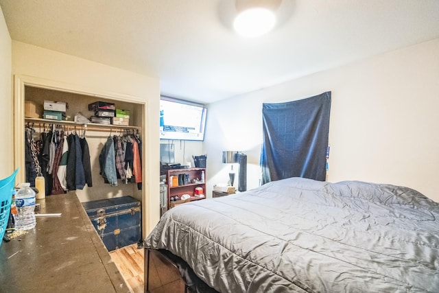 bedroom with a closet and wood finished floors