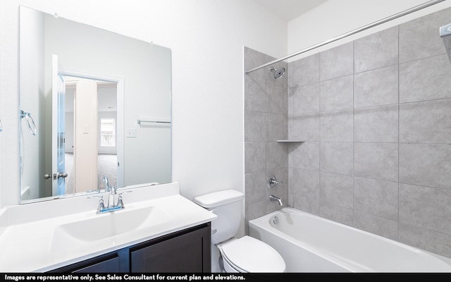 bathroom featuring shower / tub combination, vanity, and toilet