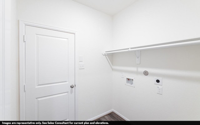 washroom featuring gas dryer hookup, hookup for an electric dryer, laundry area, washer hookup, and baseboards