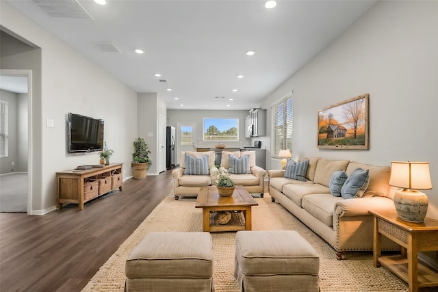 23923 Falling Daylight Dr, Hockley, TX 77447 - living room featuring wood finished floors, recessed lighting, and baseboards