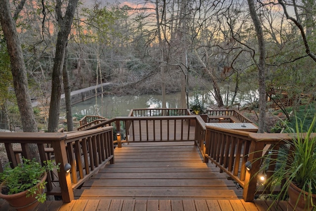 deck with a water view