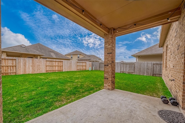 view of yard featuring a fenced backyard and a patio