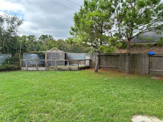 view of yard featuring fence private yard and a vegetable garden