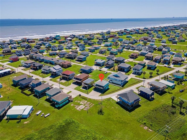 aerial view featuring a water view and a residential view