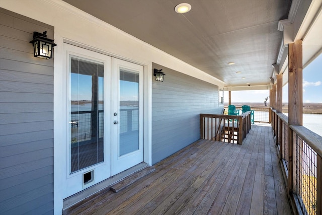 wooden terrace with french doors