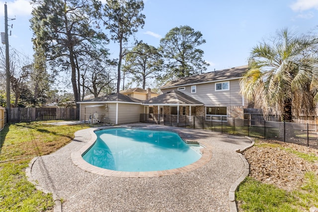 view of pool with a patio area, a fenced backyard, and a fenced in pool