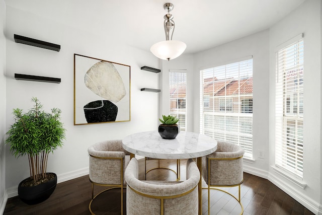 dining room featuring dark wood-style floors and baseboards