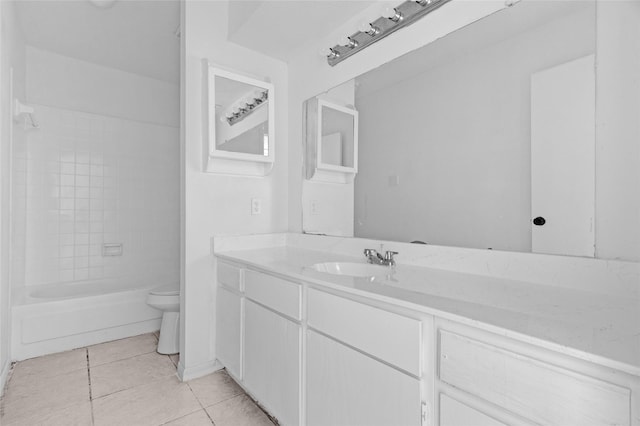 full bathroom with vanity, tub / shower combination, tile patterned flooring, and toilet