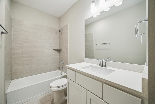 full bathroom featuring  shower combination, vanity, toilet, and tile patterned floors