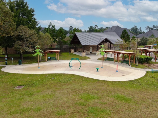 community play area featuring a gazebo and a yard