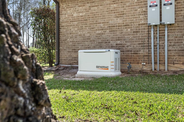 exterior details with a power unit and brick siding