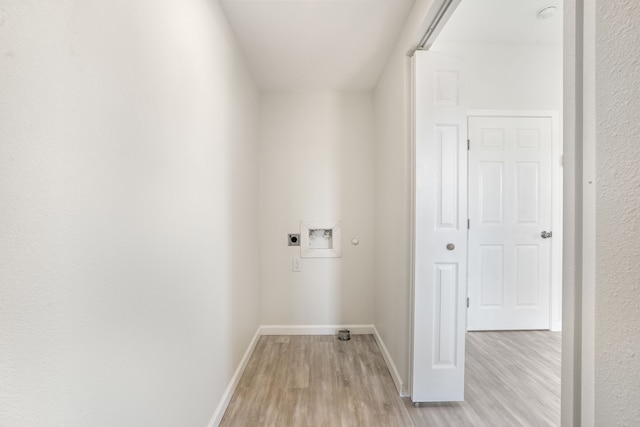 washroom featuring light wood-type flooring, laundry area, hookup for a washing machine, and electric dryer hookup