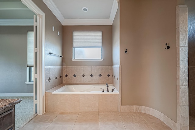 full bath featuring ornamental molding and a bath