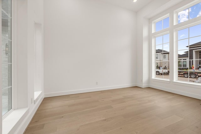 empty room with light wood-type flooring, plenty of natural light, and baseboards