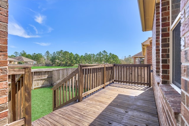 wooden terrace with a fenced backyard